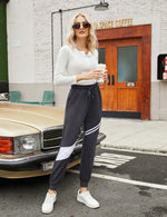 YESFASHION Women's Drawing Pockets Casual Sports Pants Grey