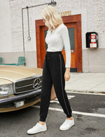 YESFASHION Women's Drawing Pockets Casual Sports Pants Grey