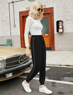 YESFASHION Women's Drawing Pockets Casual Sports Pants Black