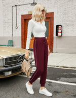 YESFASHION Women's Drawing Pockets Casual Sports Pants Wine Red