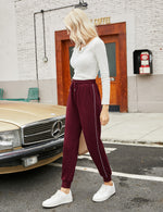 YESFASHION Women's Drawing Pockets Casual Sports Pants Wine Red