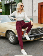 YESFASHION Women's Drawing Pockets Casual Sports Pants Wine Red