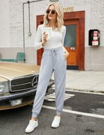 YESFASHION Women's Drawing Pockets Casual Sports Pants Navy Blue