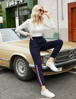 YESFASHION Women's Drawing Pockets Casual Sports Pants Navy Blue