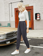 YESFASHION Women's Drawing Pockets Casual Sports Pants Black