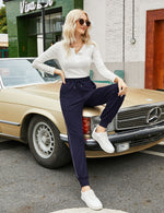 YESFASHION Women's Drawing Pockets Casual Sports Pants Navy Blue