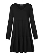 YESFASHION Women's V Neck Layered Dress Long Sleeve Dress Black