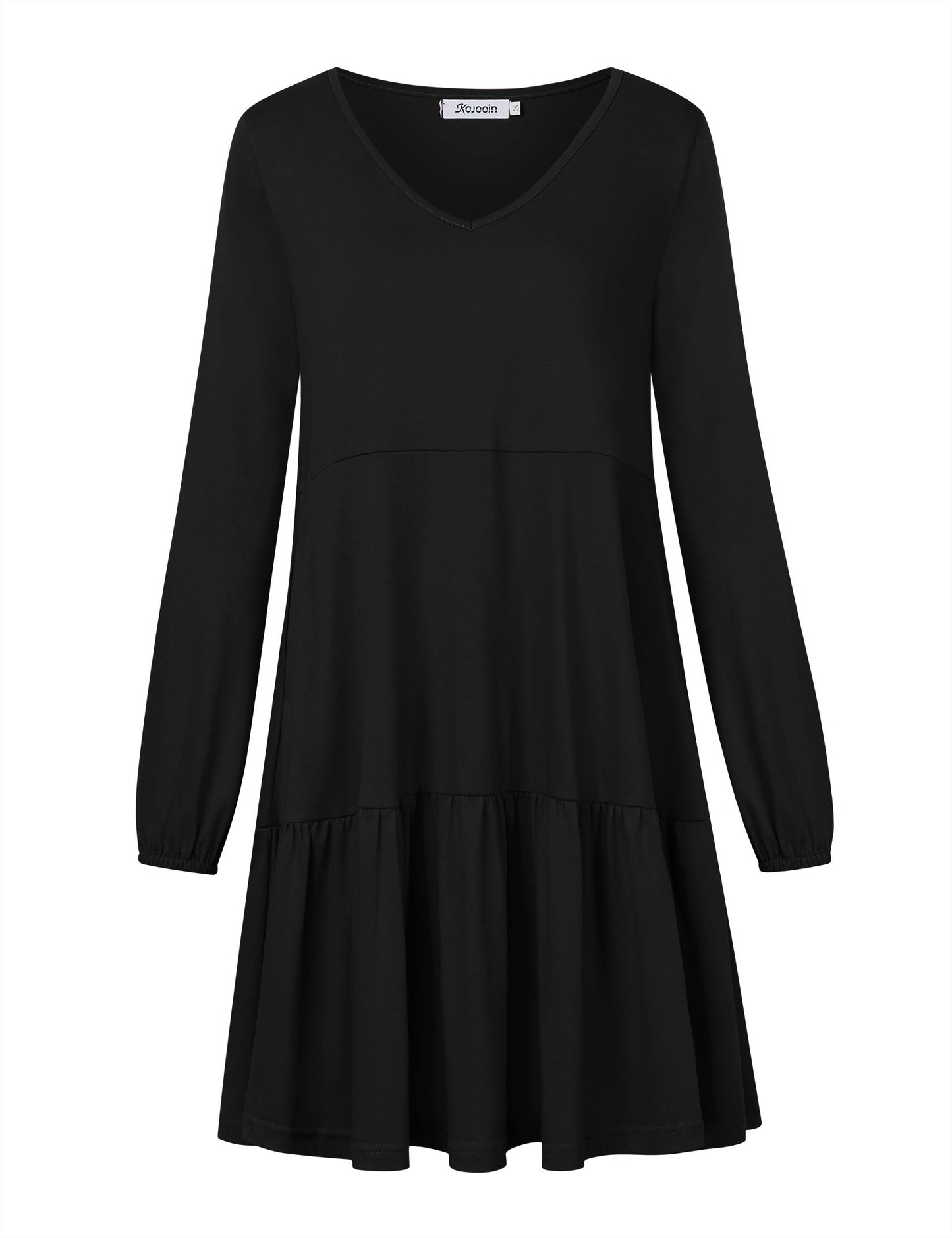 YESFASHION Women's V Neck Layered Dress Long Sleeve Dress Black