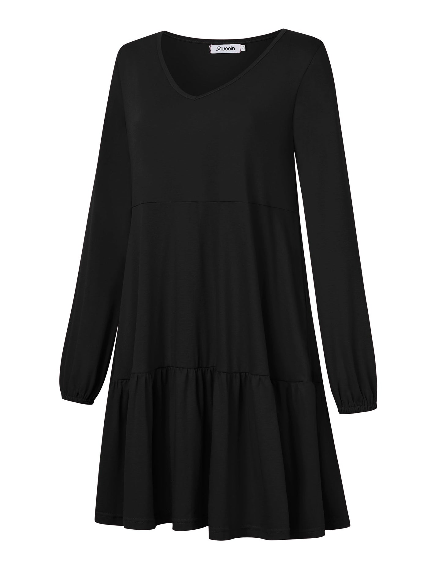 YESFASHION Women's V Neck Layered Dress Long Sleeve Dress Black