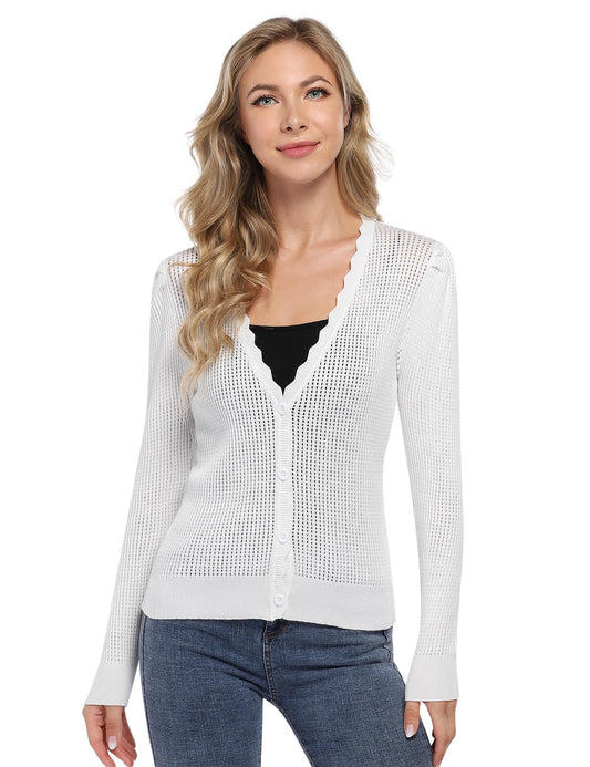 YESFASHION Women's Cropped Button Cardigan Sweaters White