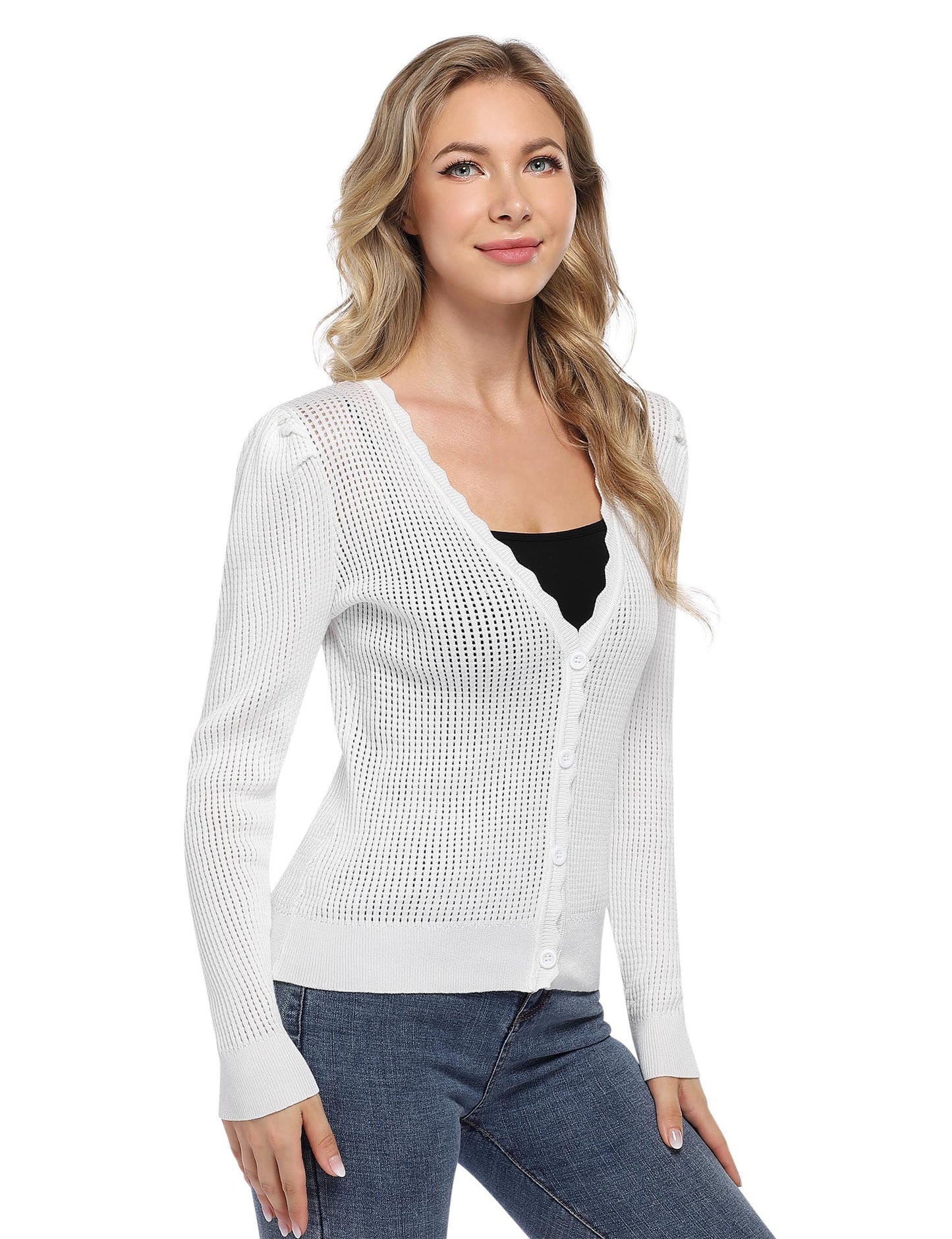 YESFASHION Women's Cropped Button Cardigan Sweaters White