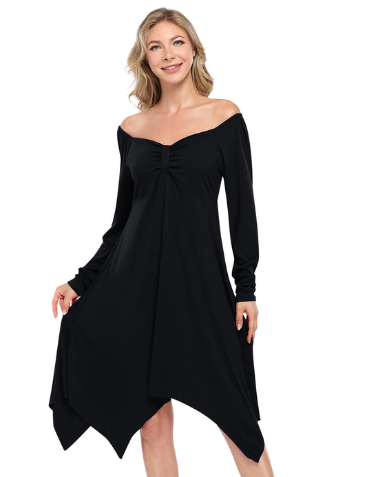 YESFASHION Women's Swing Dress V Neck Ruffle Beach Dress