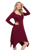 YESFASHION Women's Swing Dress V Neck Ruffle Beach Dress Wine Red
