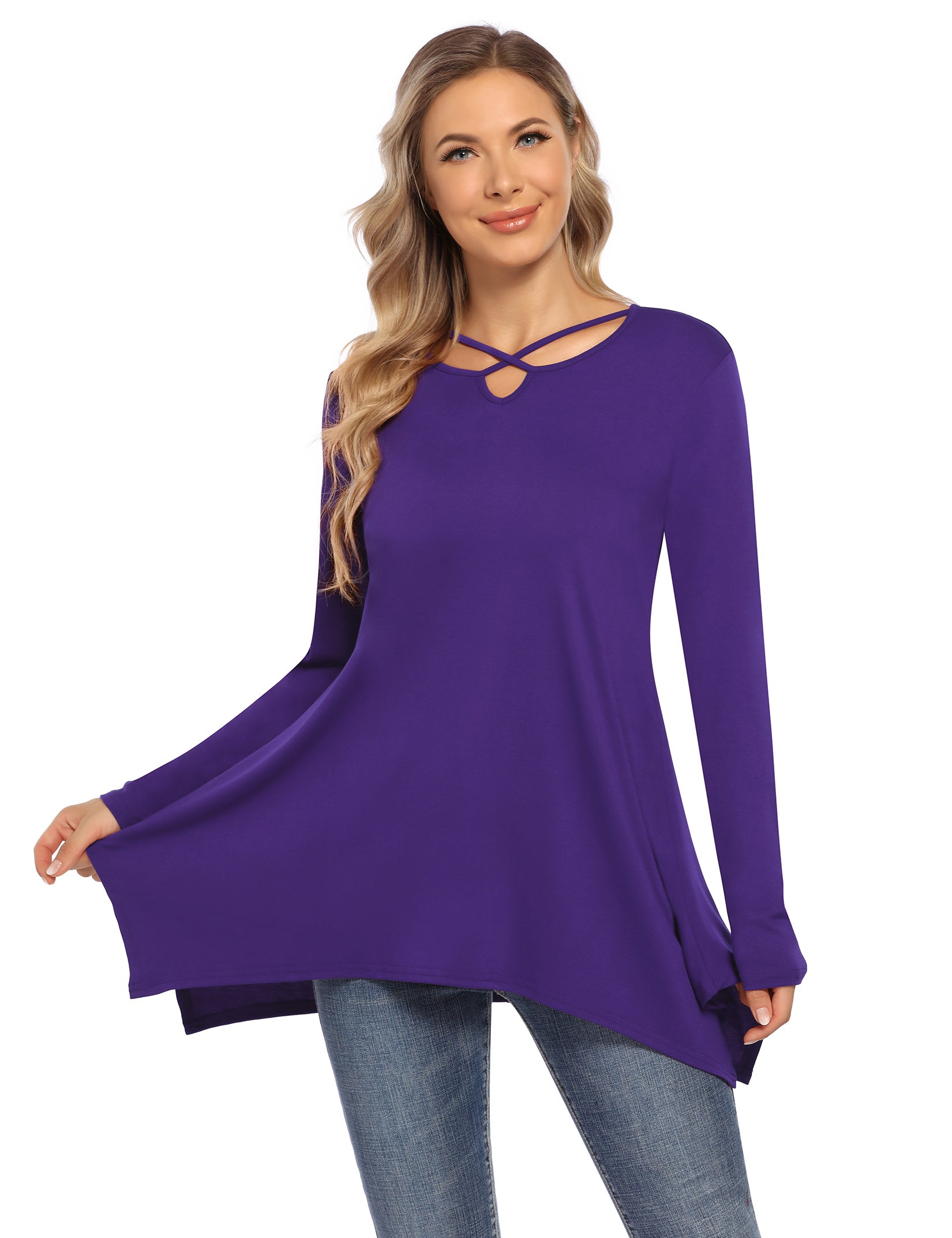 Women's Short Sleeve Tunics Swing Tops Summer Casual V Neck Blouses Loose Basic T-Shirts