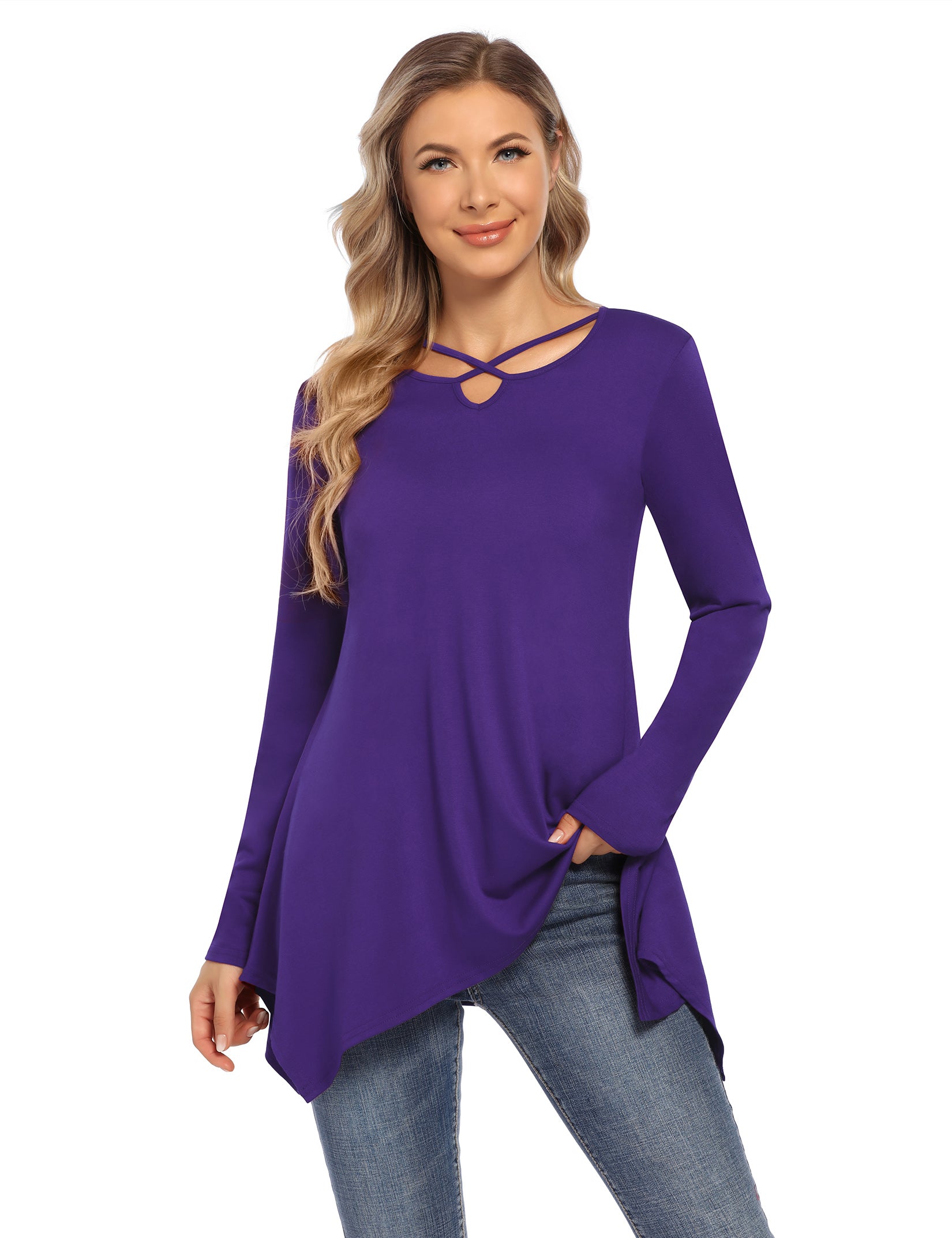 Women's Short Sleeve Tunics Swing Tops Summer Casual V Neck Blouses Loose Basic T-Shirts