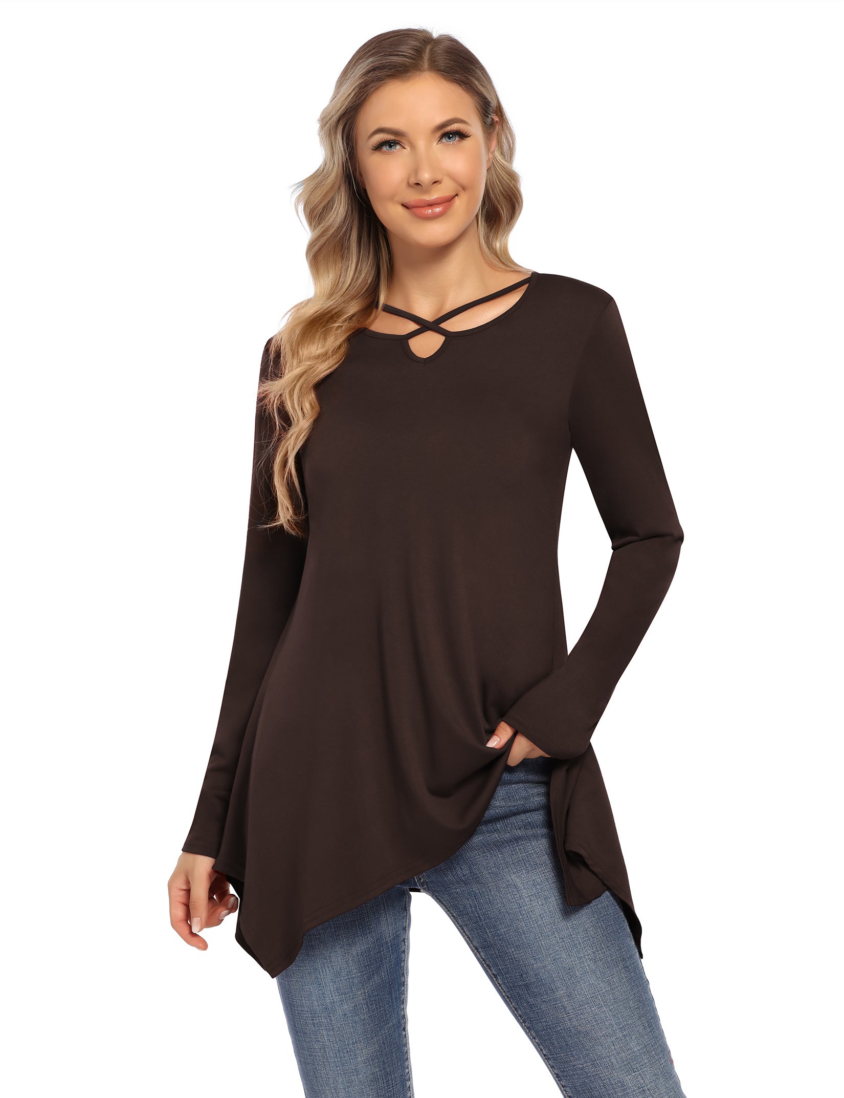 Women's Short Sleeve Tunics Swing Tops Summer Casual V Neck Blouses Loose Basic T-Shirts