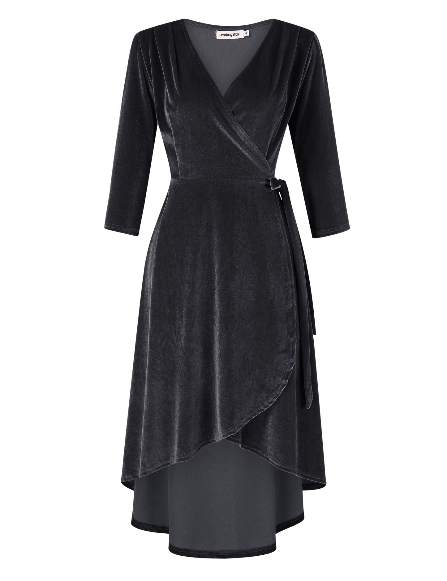 YESFASHION Women's Velvet V-Neck Long Sleeve Casual Party Dress Grey