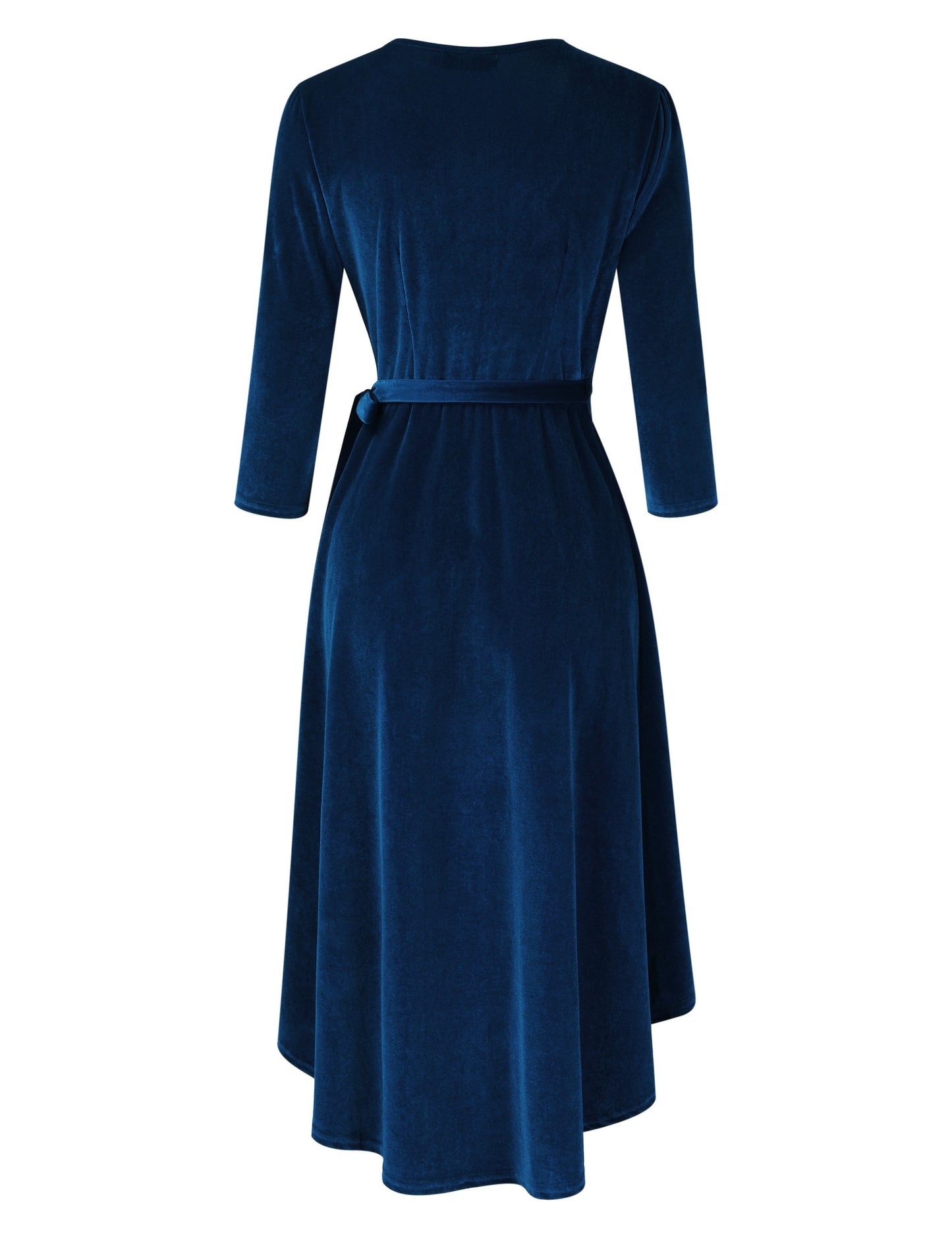 YESFASHION Women's Velvet V-Neck Long Sleeve Casual Party Dress Dark blue
