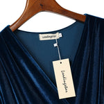YESFASHION Women's Velvet V-Neck Long Sleeve Casual Party Dress Dark blue