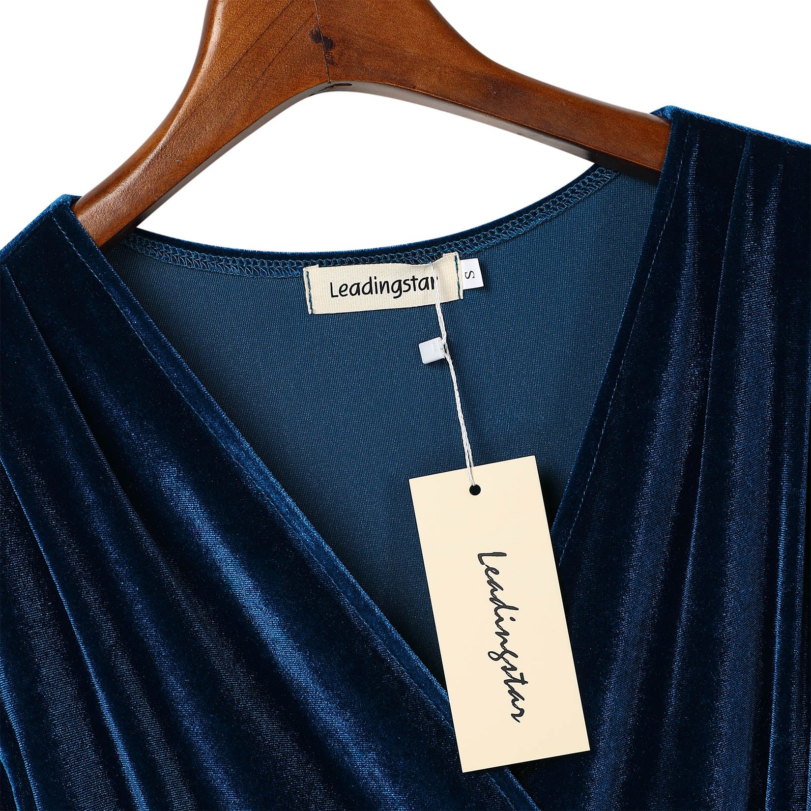 YESFASHION Women's Velvet V-Neck Long Sleeve Casual Party Dress Dark blue