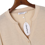 YESFASHION Women's Red Top Button Ruffle Long Sleeve Shirt Apricot