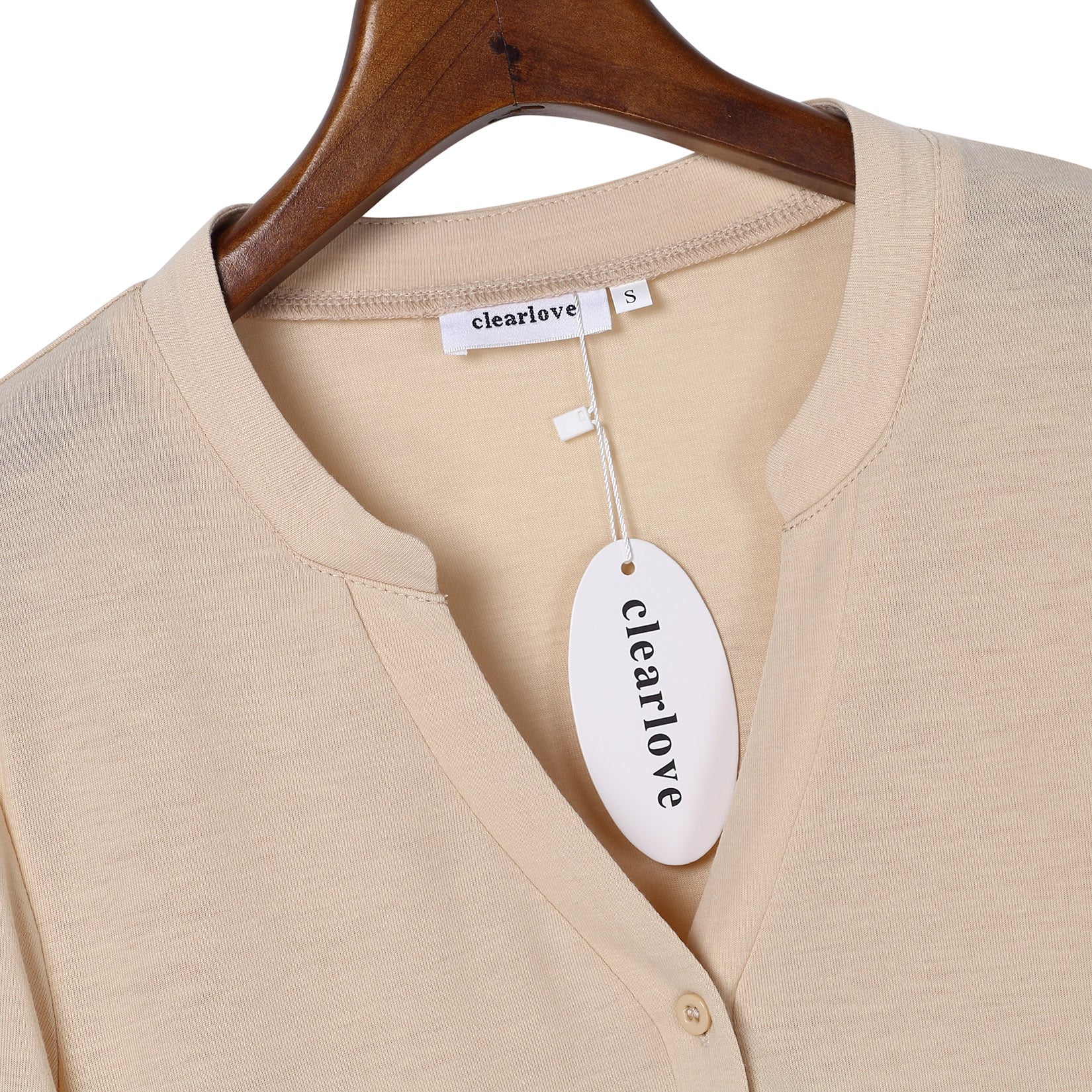 YESFASHION Women's Red Top Button Ruffle Long Sleeve Shirt Apricot