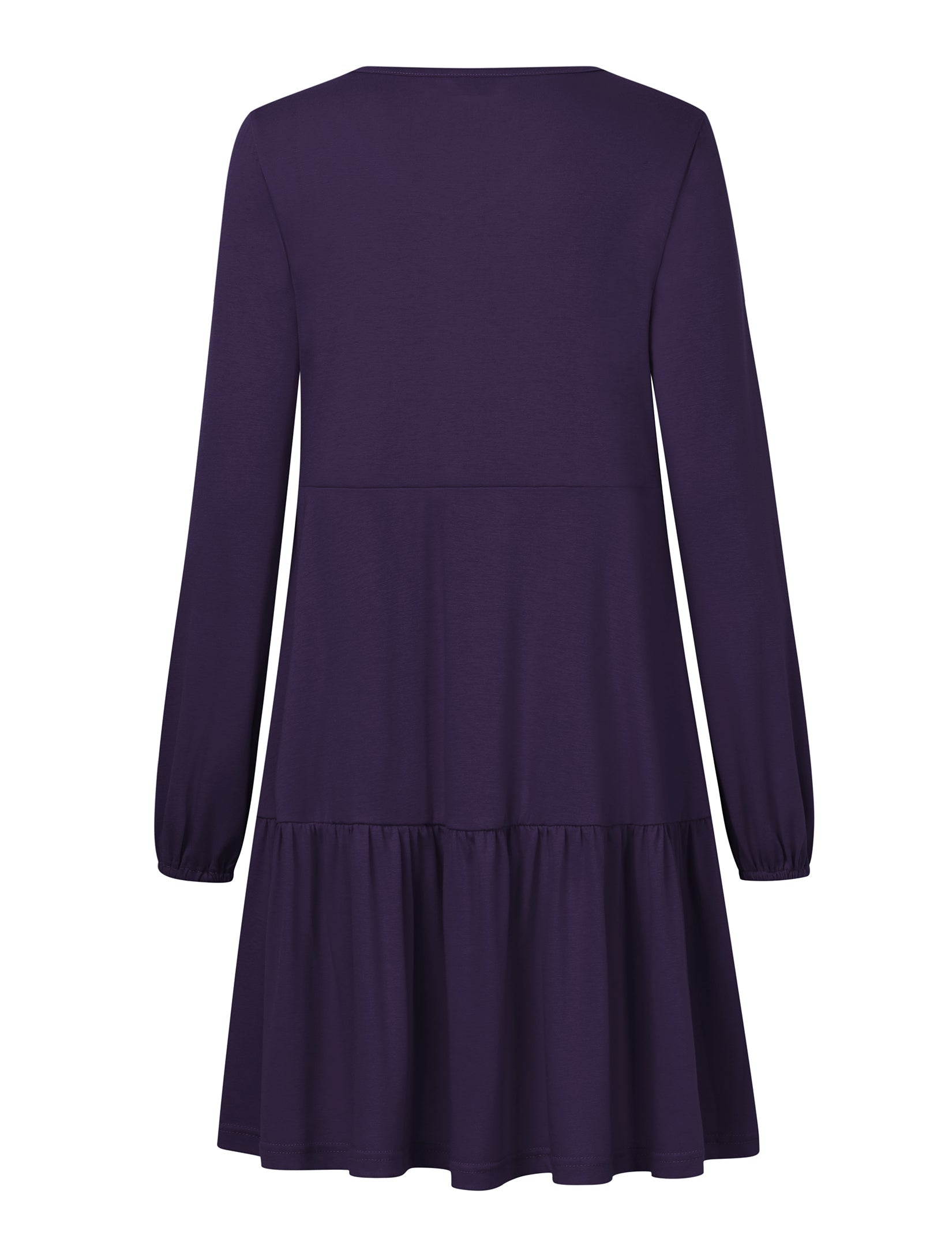 YESFASHION Women's V Neck Layered Dress Long Sleeve Dress Purple