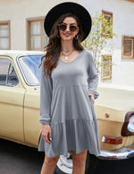 YESFASHION Women's V Neck Layered Dress Long Sleeve Dress