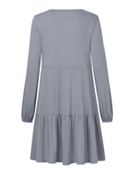 YESFASHION Women's V Neck Layered Dress Long Sleeve Dress Grey