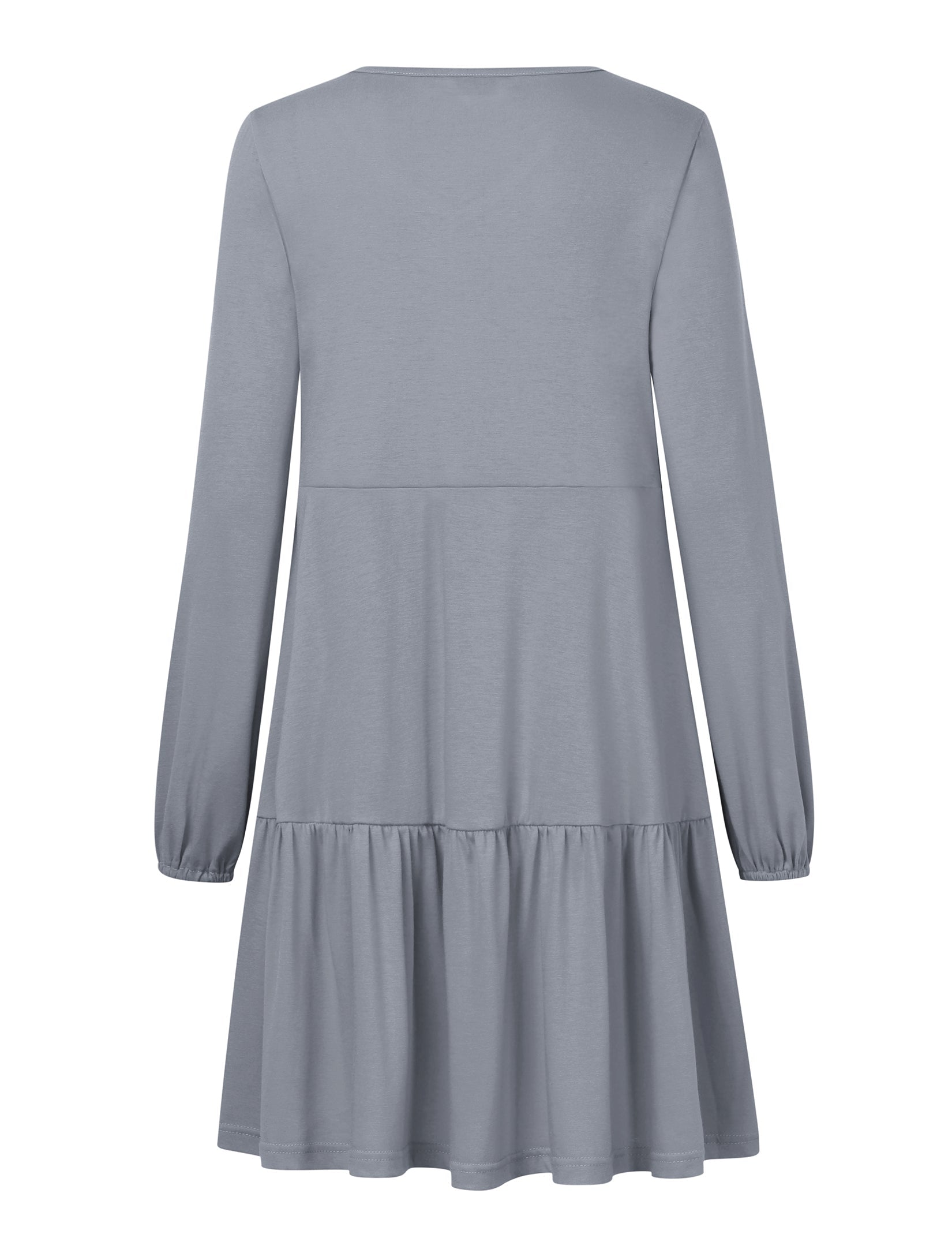 YESFASHION Women's V Neck Layered Dress Long Sleeve Dress Grey