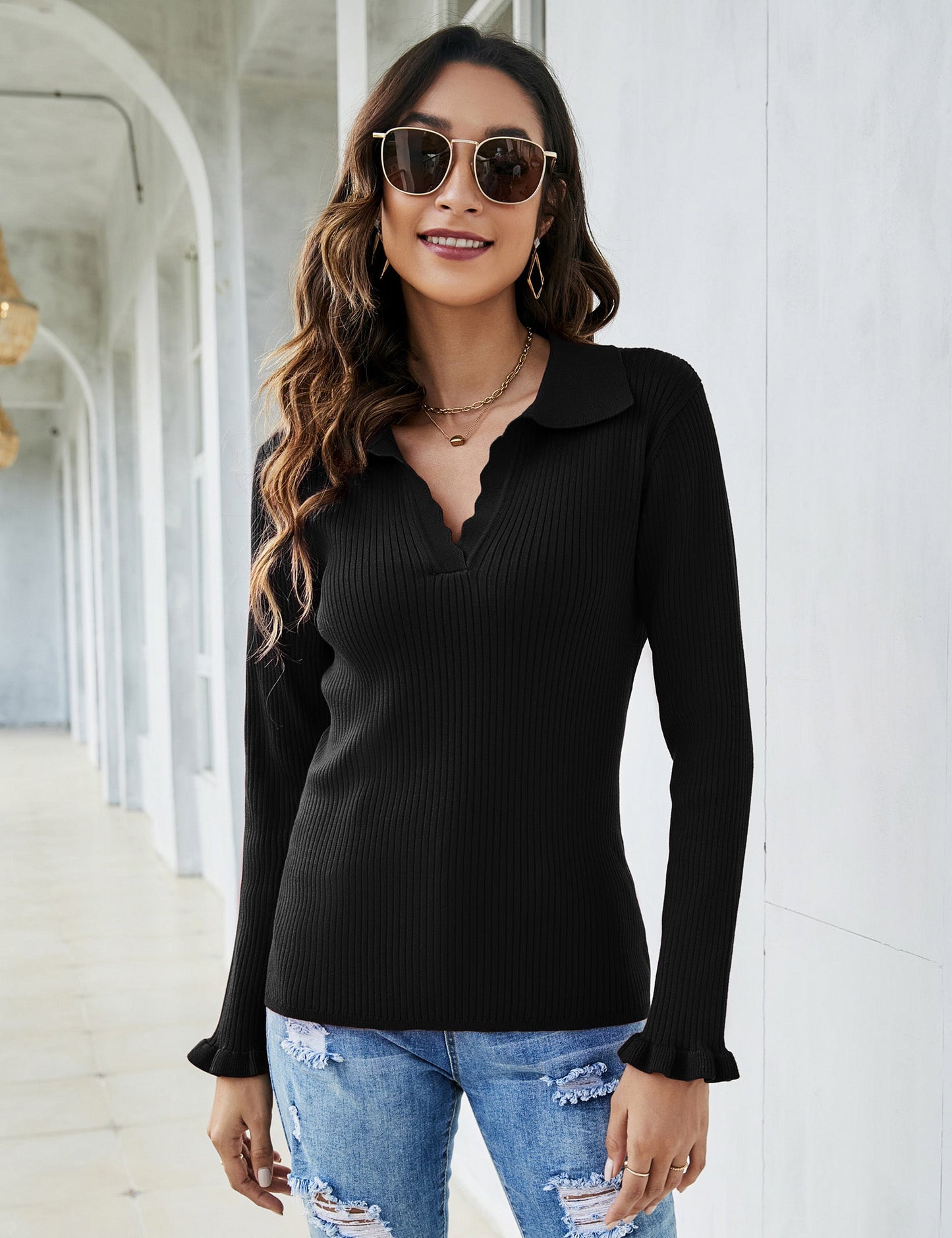 YESFASHION Women's Off Shoulder Top Long Sleeve T-Shirt Black