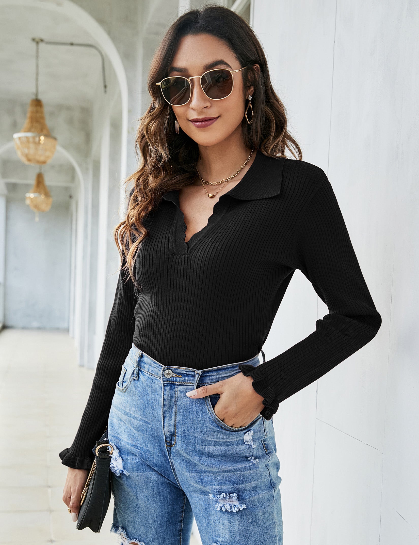 YESFASHION Women's Off Shoulder Top Long Sleeve T-Shirt Black