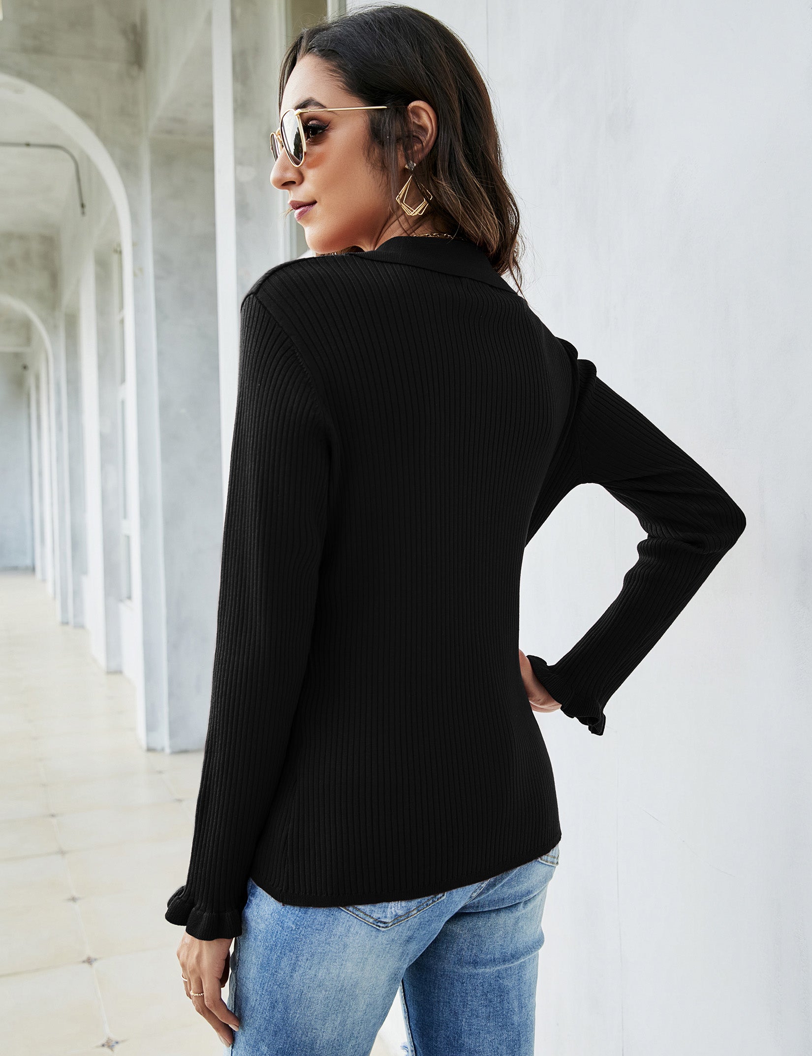YESFASHION Women's Off Shoulder Top Long Sleeve T-Shirt Black