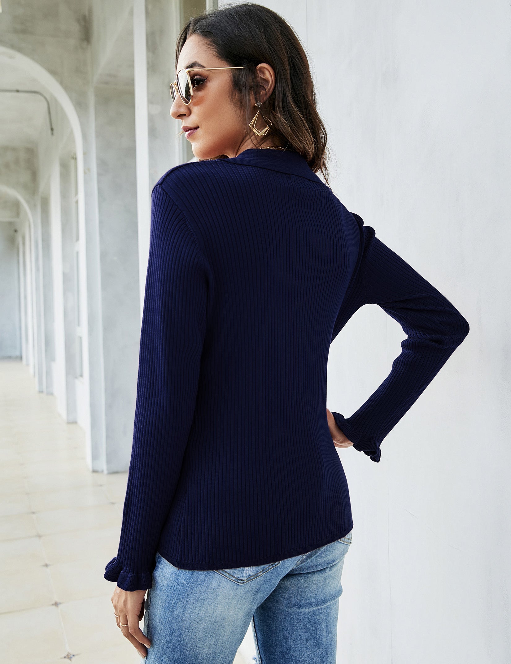 YESFASHION Women's Off Shoulder Top Long Sleeve T-Shirt Blue