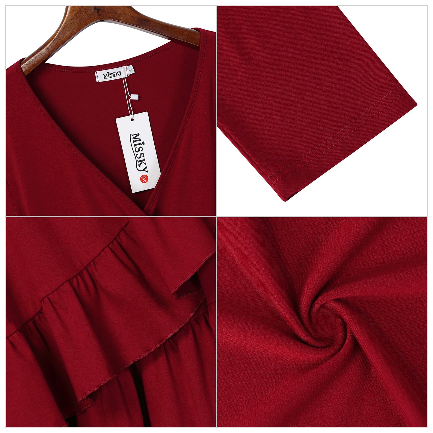 YESFASHION Women's Wrap Dress 3/4 Sleeve Ruffle Midi Dress