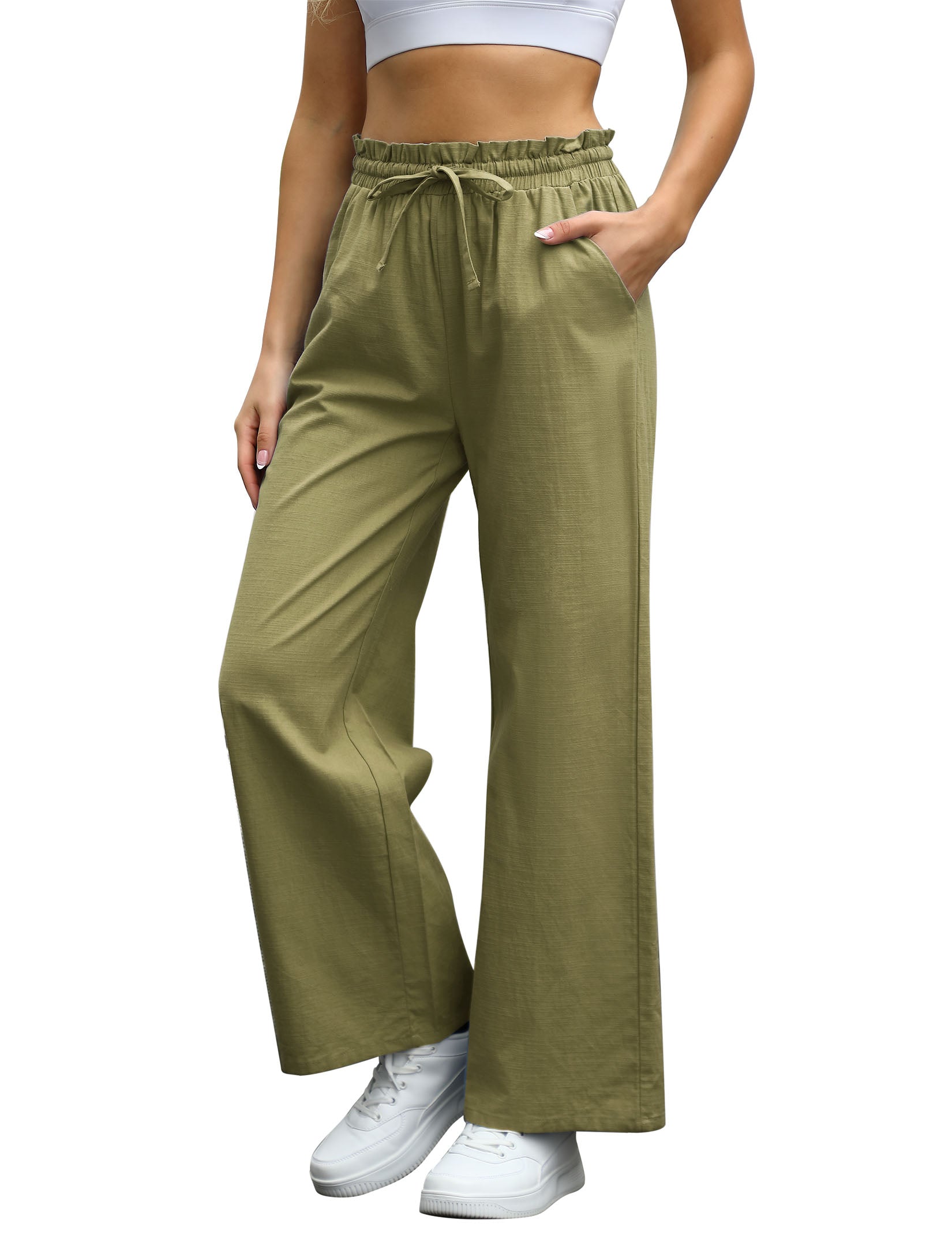 YESFASHION Womens Cotton Linen Pants High Waisted Wide Leg