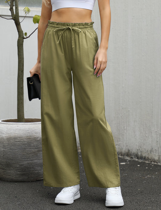 YESFASHION Womens Cotton Linen Pants High Waisted Wide Leg