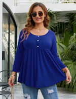 YESFASHION Women Round Neck 3/4 Sleeve Button Oversized Tops