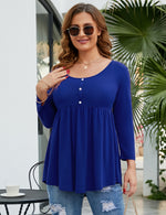 YESFASHION Women Round Neck 3/4 Sleeve Button Oversized Tops