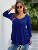 YESFASHION Women Round Neck 3/4 Sleeve Button Oversized Tops