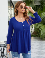 YESFASHION Women Round Neck 3/4 Sleeve Button Oversized Tops