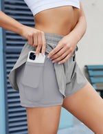 Womens Running Shorts Elastic High Waisted 2 in 1 Drawstring Quick Dry Yoga Workout Gym Athletic Shorts with Pocket