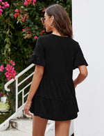 YESFASHION Peplum Tops for Women Summer Casual V Neck T Shirts Black