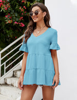 YESFASHION Peplum Tops for Women Summer Casual V Neck T Shirts Green