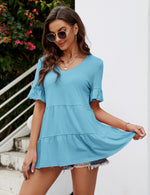 YESFASHION Peplum Tops for Women Summer Casual V Neck T Shirts Green