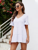 YESFASHION Peplum Tops for Women Summer Casual V Neck T Shirts White