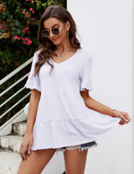 YESFASHION Peplum Tops for Women Summer Casual V Neck T Shirts Green