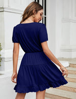 YESFASHION Women's Ruffled Mini Dress Navy Blue