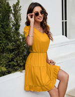 YESFASHION Women's Ruffled Mini Dress Yellow