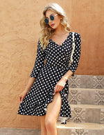 YESFASHION Women's Wrap Dress 3/4 Sleeve Ruffle Midi Dress Polka Dots PBY-0VT0
